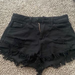 XS Shein Denim Black Distressed Shorts